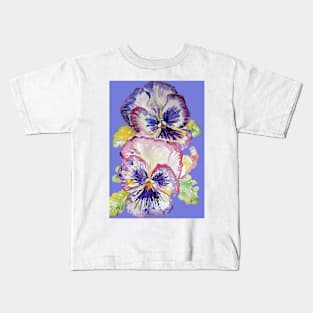 Pansy Watercolor Purple Flower Pattern on Purple Kids T-Shirt